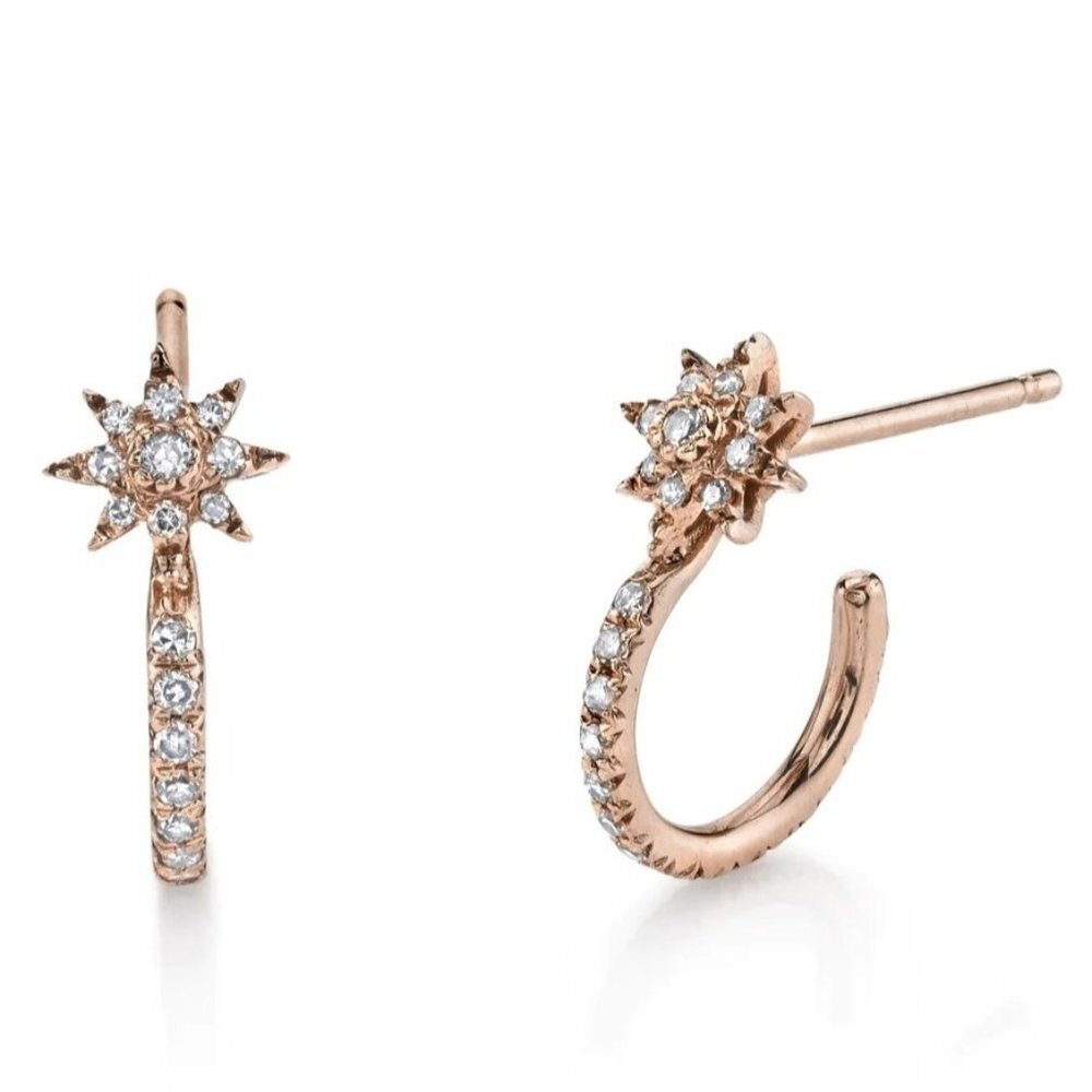 NEW SHAY THE DIAMOND PAVE STAR DROP‎ HUGGIES EARINGS Color Rose Gold
